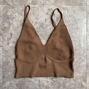 Brown Ribbed Knit Bralette Size Large